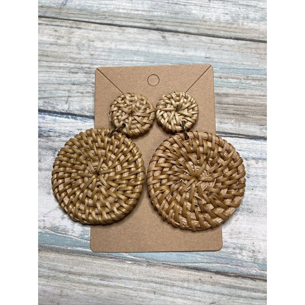 Ratan Boho Fashion Style EARRINGS Post‎ Dangle NWOT Disc Circles
